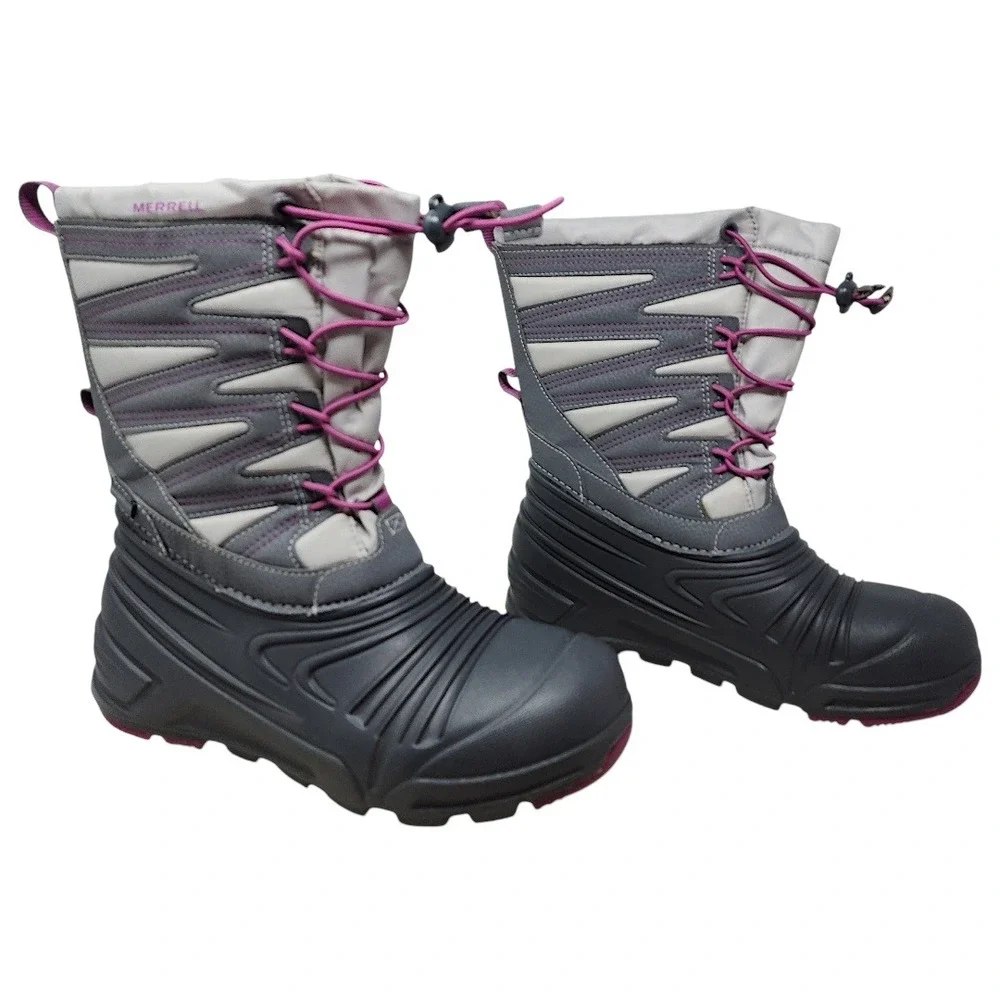Merrell Snow Boots 5M Kids 6.5 Wom Snow Quest Lite 3 Grey Purple Waterproof 400g